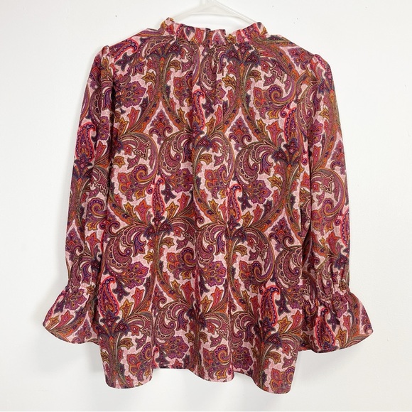 Loft Shirt Womens Size Small Multicolor Paisley Blouse Ruffle Neck Cuffs - Picture 3 of 7